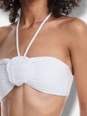 Milly Women's White Floral Applique Halter Neck Bikini Top Size M